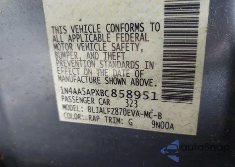 2011 Nissan Maxima 3.5 Sv из США, поврежденный, VIN 1N4AA5APXBC858951